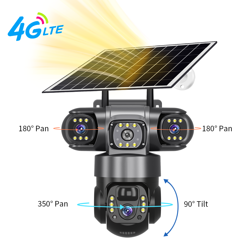 V380 Triple Lens 4G/Wifi Solar Camera Outdoor CCTV Security Camera