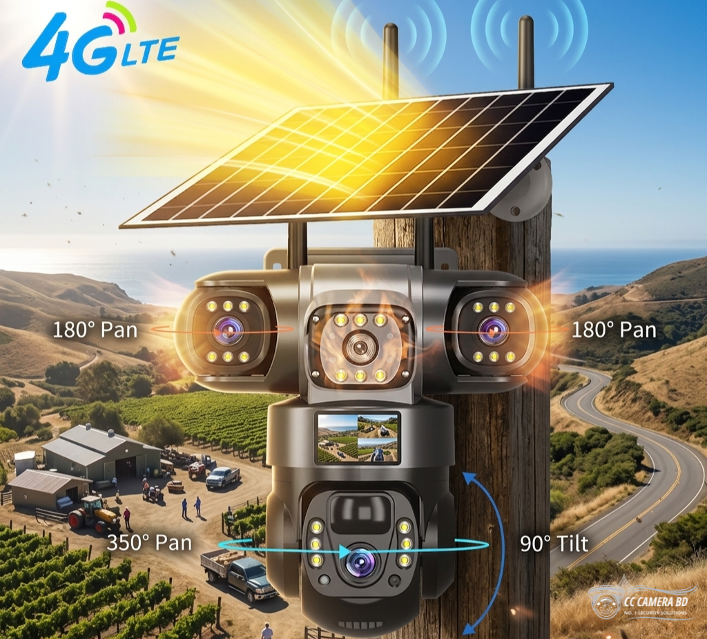 Triple Lens 4GWifi Solar Camera Outdoor CCTV Security Camera