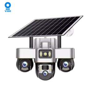 V380 Pro Solar Security Camera, 4G Wireless Outdoor PTZ Camera, 3 Lens System, 360° Rotation, Mobile App Monitoring